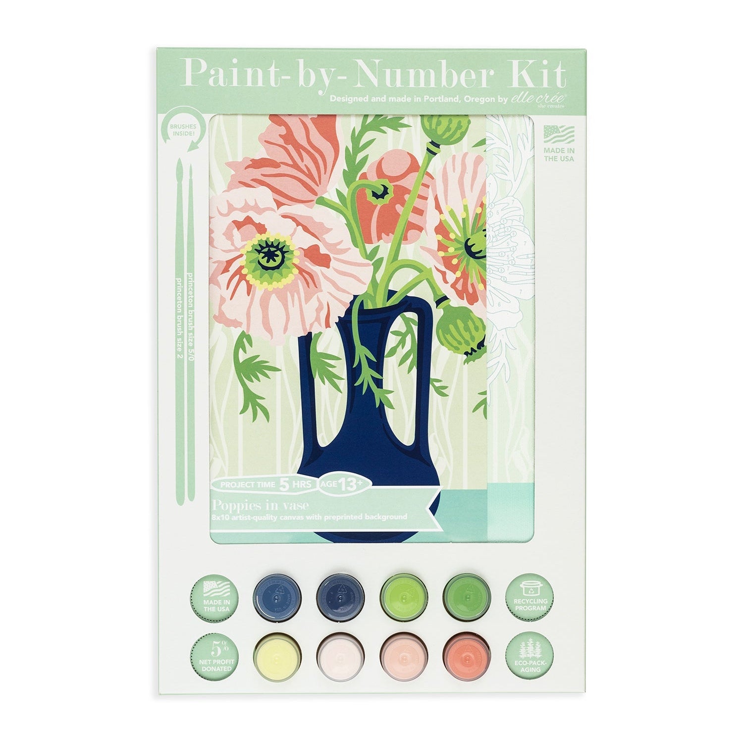 Paint-by-Number kit packaging with floral design and color swatches on a white background