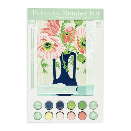 Paint-by-Number kit packaging with floral design and color swatches on a white background